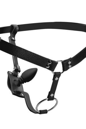 Male Cock Ring Harness with Silicone Anal Plug