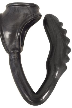 The Duke Cock and Ball Ring with Anal Plug -Black
