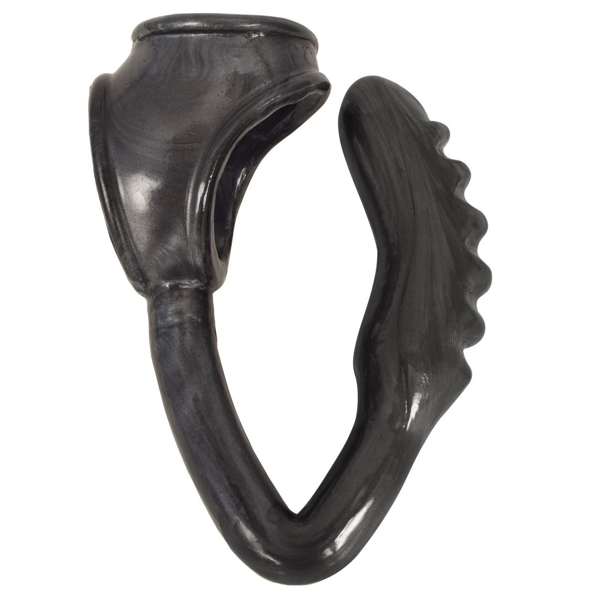 The Duke Cock and Ball Ring with Anal Plug -Black