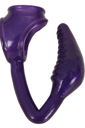 The Earl Cock and Ball Ring with Anal Plug -Purple