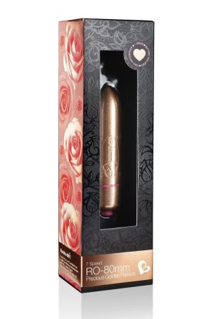 Rocks Off Precious Golden Passion Colored RO-80 mm Bullet - 7 Speed Gold