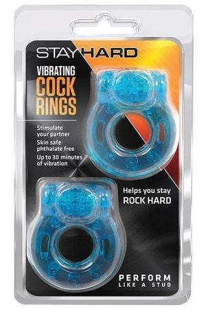 Blush Stay Hard Vibrating Cock Ring 2 Pack - Blue