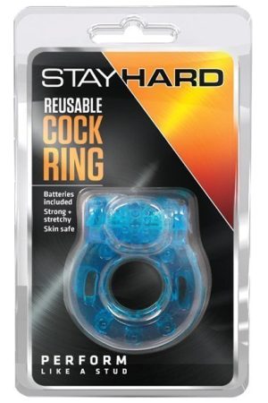 Blush Stay Hard Vibrating Reusable Cock Ring - Blue