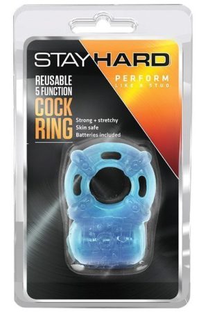 Blush Stay Hard Vibrating Reusable 5 Function Cock Ring - Blue