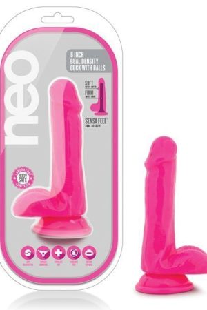 Blush Neo 6" Dual Density Cock w/Balls - Neon Pink