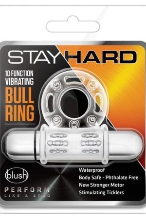 Blush Stay Hard 10 Function Vibrating Bull Ring Cock Ring - Clear