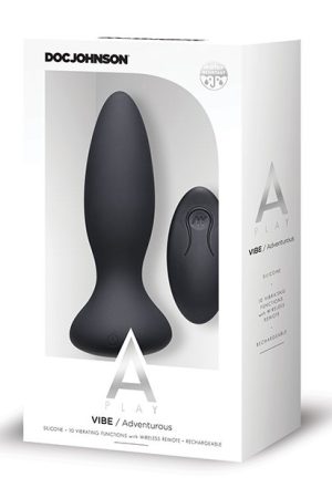 A Play Rechargeable Silicone Adventurous Anal Plug w/Remote - Black