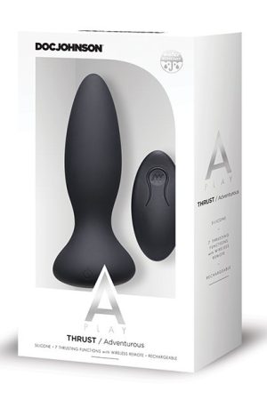 A Play Thrust Adventurous Rechargeable Silicone Anal Plug w/Remote - Black