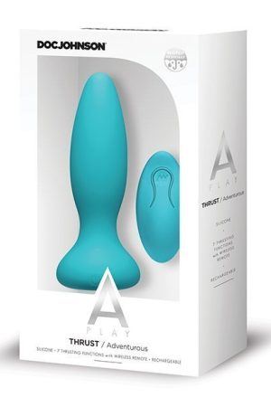 A Play Thrust Adventurous Rechargeable Silicone Anal Plug w/Remote - Teal