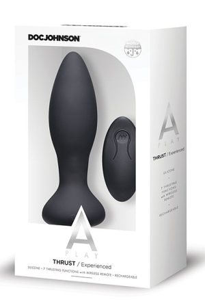 A Play Thrust Experienced Rechargeable Silicone Anal Plug w/Remote - Black
