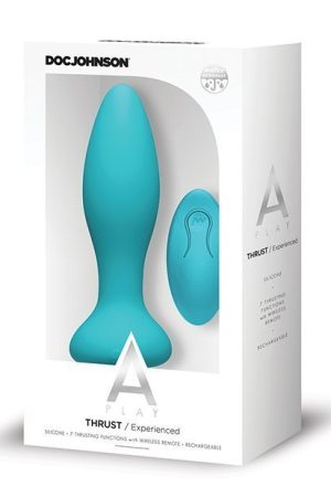 A Play Thrust Experienced Rechargeable Silicone Anal Plug w/Remote - Teal