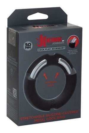 Kink Hybrid Silicone Covered Metal Cock Ring - 50 mm Black