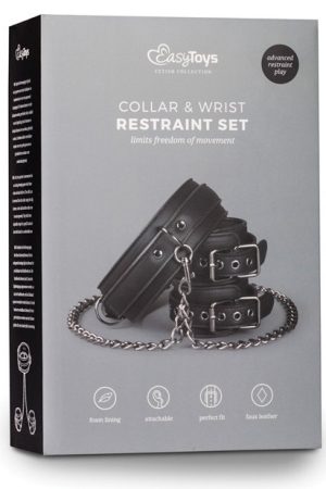 Easy Toys Faux Leather Collar w/Handcuffs - Black