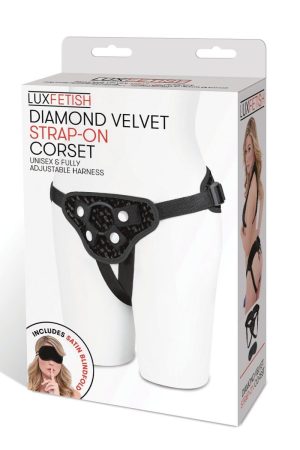 Lux Fetish Diamond Velvet Strap-on Corset - Black