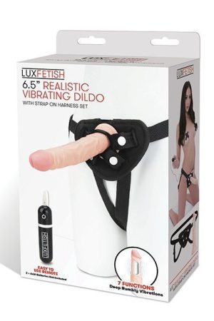 Lux Fetish 6.5" Realistic Vibrating Dildo w/Strap On Harness Set