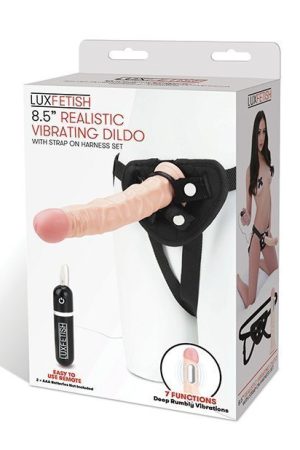 Lux Fetish 8.5" Realistic Vibrating Dildo w/Strap On Harness Set