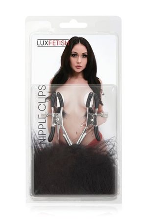 Lux Fetish Feather Nipple Clips - Black