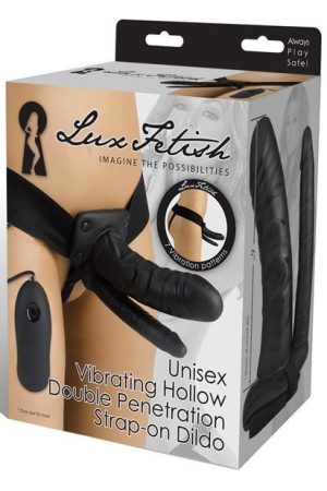 Lux Fetish Unisex Vibrating Hollow Double Penetration Strap On Dildo