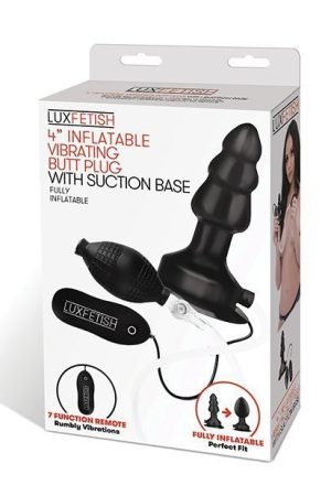 Lux Fetish 4" Inflatable Vibrating Butt Plug w/Suction Base - Black