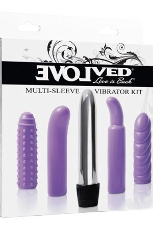 Evolved Multi Sleeve Vibrator Kit w/4 Textured Sleeves & Vibe - Purple