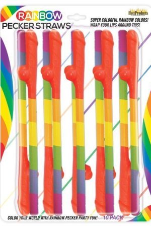 Rainbow Pecker Straws Pack of 10