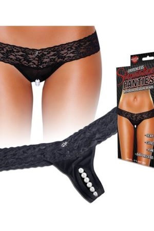 Hustler Stimulating Panties w/Pearl Pleasure Beads Black M/L
