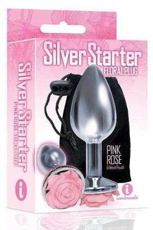 The 9's The Silver Starter Rose Floral Stainless Steel Butt Plug - Pink