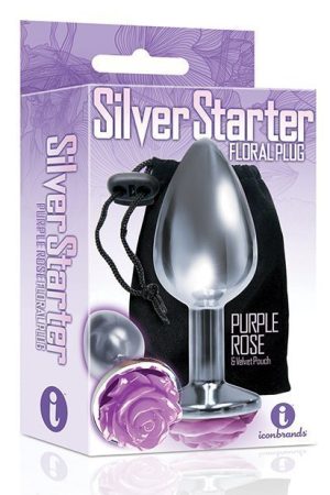 The 9's The Silver Starter Rose Floral Stainless Steel Butt Plug - Purple