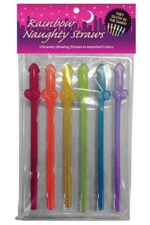 Naughty Glow in the Dark Rainbow Straws - Pack of 6