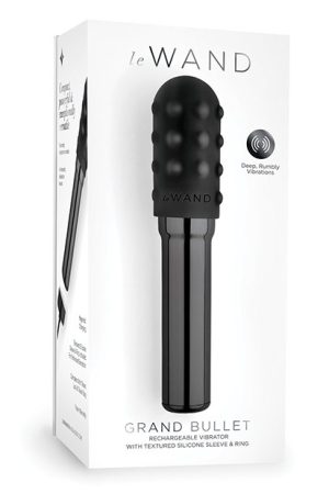 Le Wand Grand Chrome Bullet Rechargeable Vibrator w/Silicone Textured Ring - Black