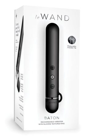 Le Wand Baton Chrome Rechargeable Vibrator w/Silicone Textured Ring - Black