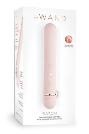 Le Wand Baton Chrome Rechargeable Vibrator w/Silicone Textured Ring - Rose Gold