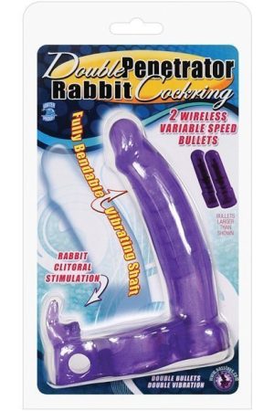 Double Penetrator Rabbit Cockring - Purple