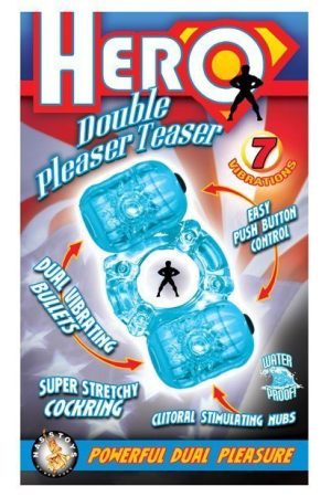 Hero Double Pleaser Teaser Cock Ring - Blue