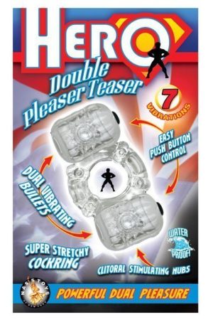 Hero Double Pleaser Teaser Cock Ring - Clear