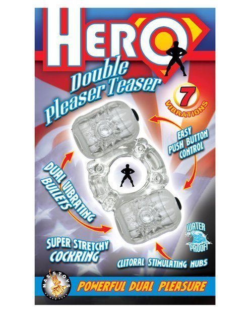 Hero Double Pleaser Teaser Cock Ring - Clear