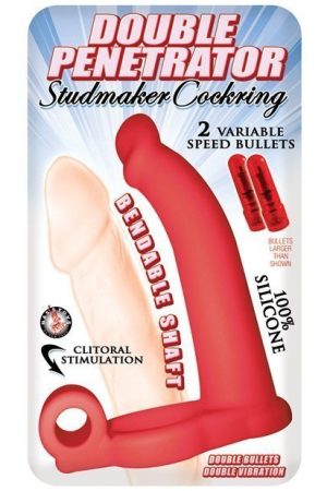 Double Penetrator Studmaker Cockring - Red