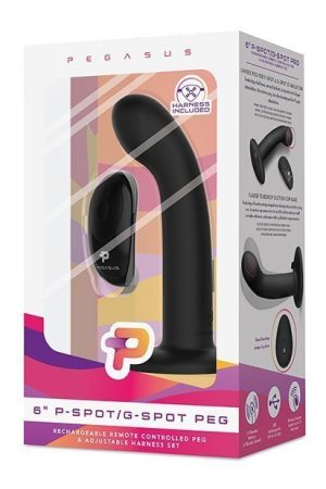 Pegasus 6" Rechargeable P-Spot G-Spot Peg w/Adjustable Harness & Remote Set - Black