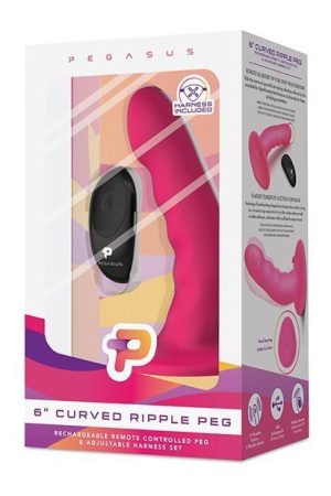 Pegasus 6" Rechargeable Ripple Peg w/Adjustable Harness & Remote - Pink
