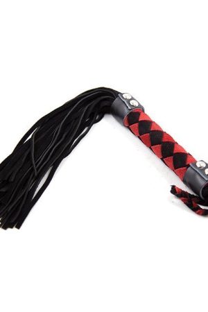 Plesur 15" Leather Flogger - Black/Red