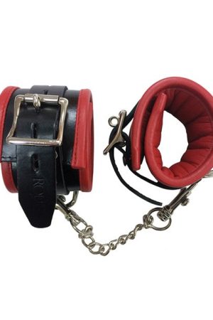 Rouge Padded Leather Wrist Cuffs - Black/Red