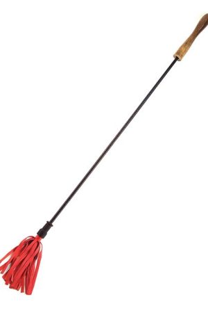 Rouge Leather Riding Crop w/Rounded Wooden Handle - Red
