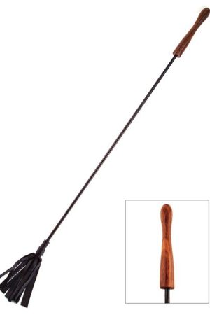 Rouge Leather Riding Crop w/Rounded Wooden Handle - Black
