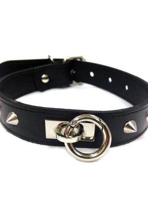 Rouge Leather O Ring Studded Collar