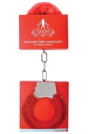 Shots Ouch Furry Pleasure Handcuffs - Red