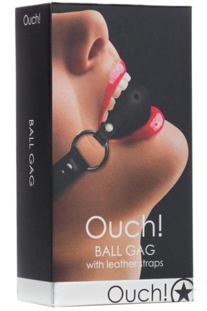 Shots Ouch Ball Gag w/Leather Straps - Black