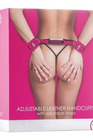 Shots Ouch Adjustable Leather Handcuffs - Pink