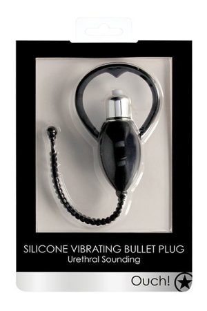 Shots Ouch Urethral Sounding Vibrating Bullet Plug - Black