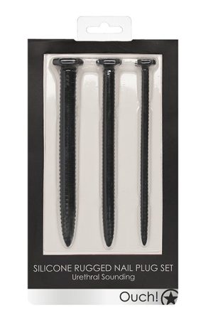 Shots Ouch Urethral Sounding Silicone Screw Plug Set - Black