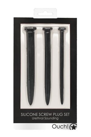 Shots Ouch Urethral Sounding Silicone Rugged Nail Plug Set - Black